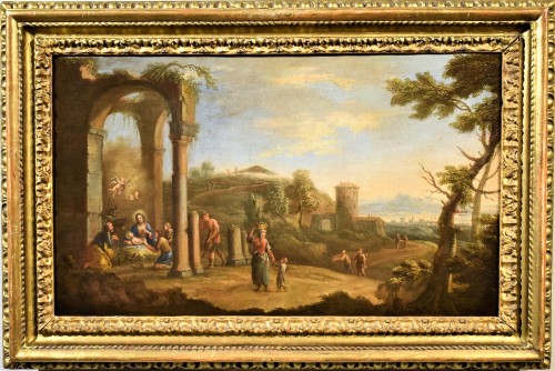 Arcadian landscape with Nativity - Andrea Locatelli (1695-1741) 